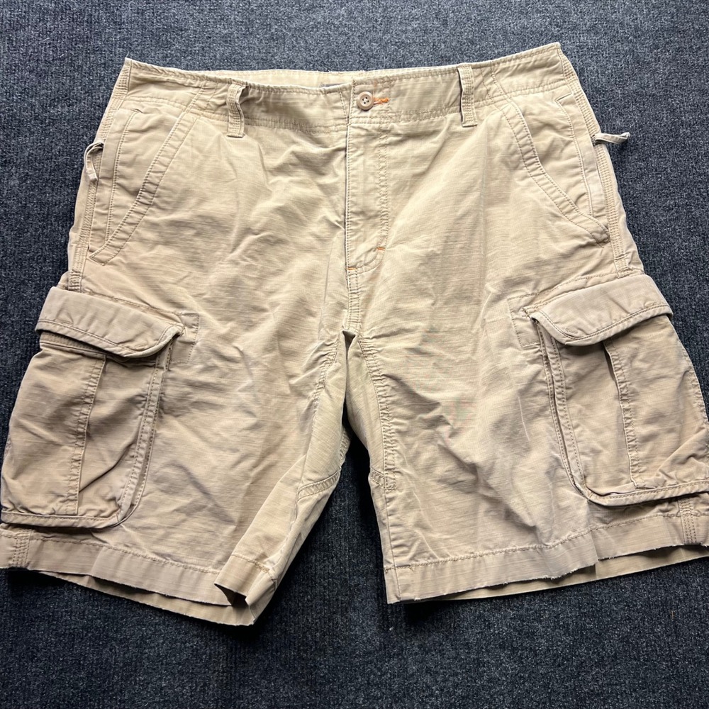LL Bean Mens 36W Cargo Shorts Khaki Tan Cotton Ripstop Natural Fit 262571